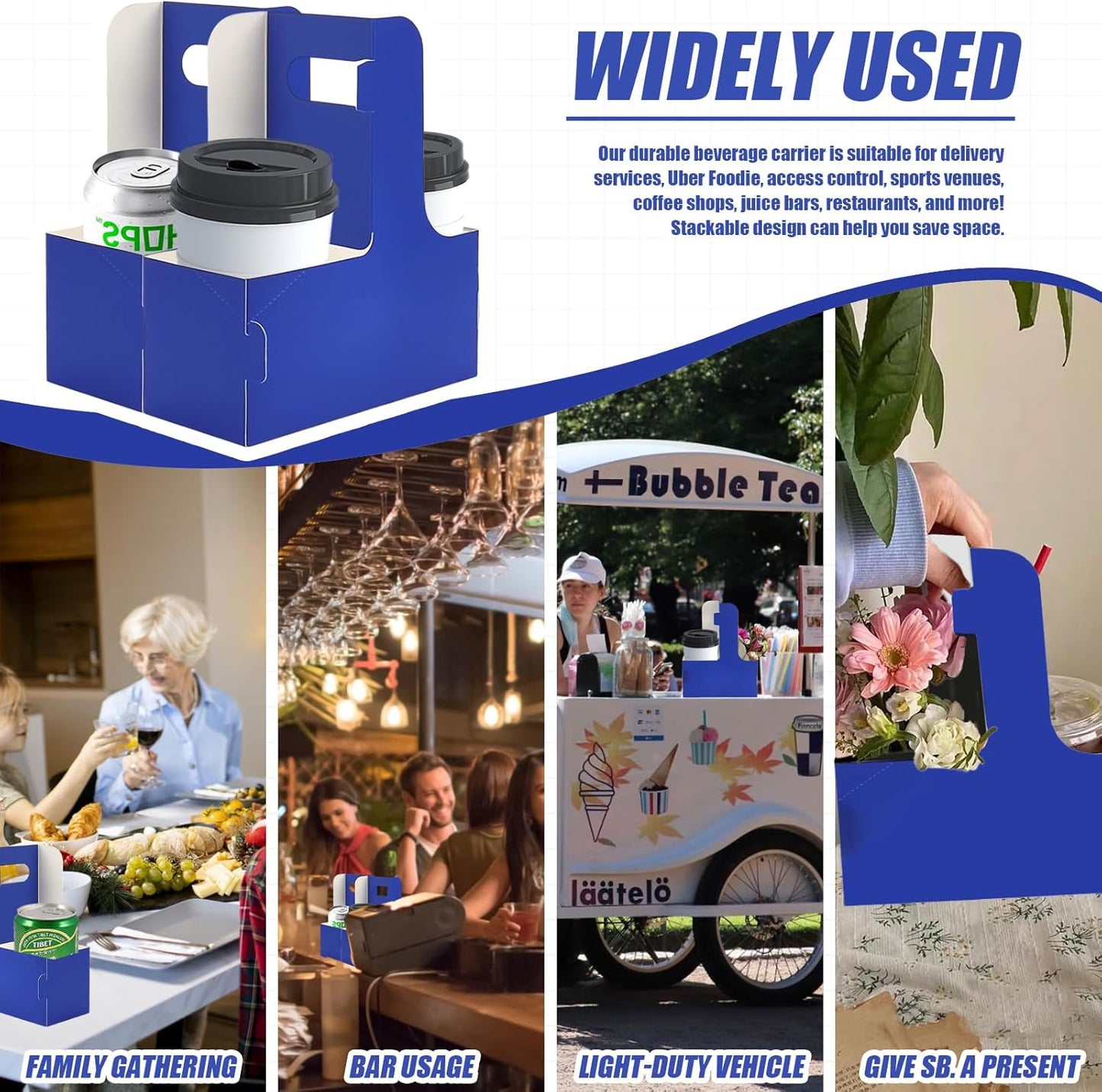 2 Cup Disposable Drink Carrier for Delivery with Handle,30 Count Blue Paperboard Cup Holder,Cup Carriers for Hot or Cold Drinks,Coffee Carrier, Food Delivery,Take Out Cup Carriers (Blue, 30 PCs)