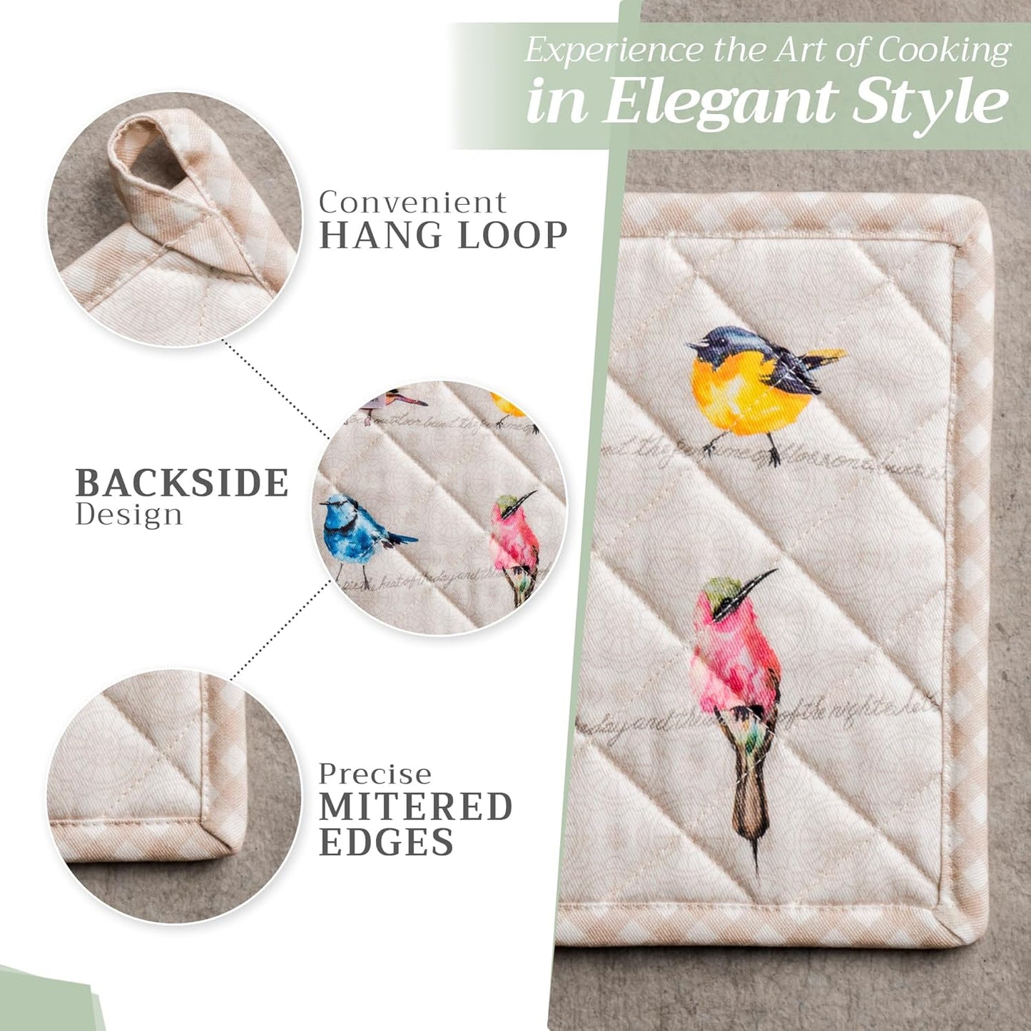 Maison d' Hermine Birdies On Wire 100% Cotton Pot Holder, 8 - inch by 8 - inch.