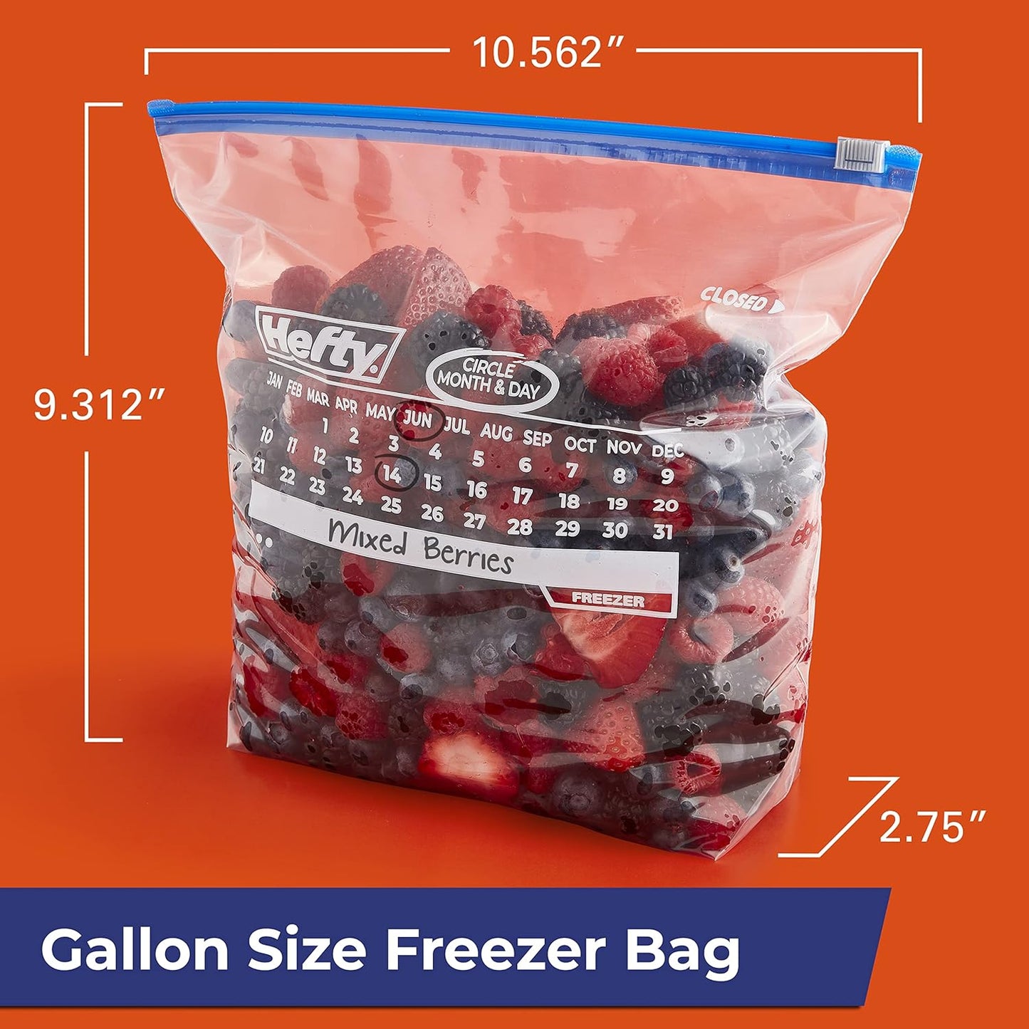 Hefty Calendar Slider Gallon Freezer Bags, 1 Gallon Size Slider Bags with Stand and Fill Expandable Bottoms, Helps Prevent Freezer Burn, 25 Count (Pack of 4)