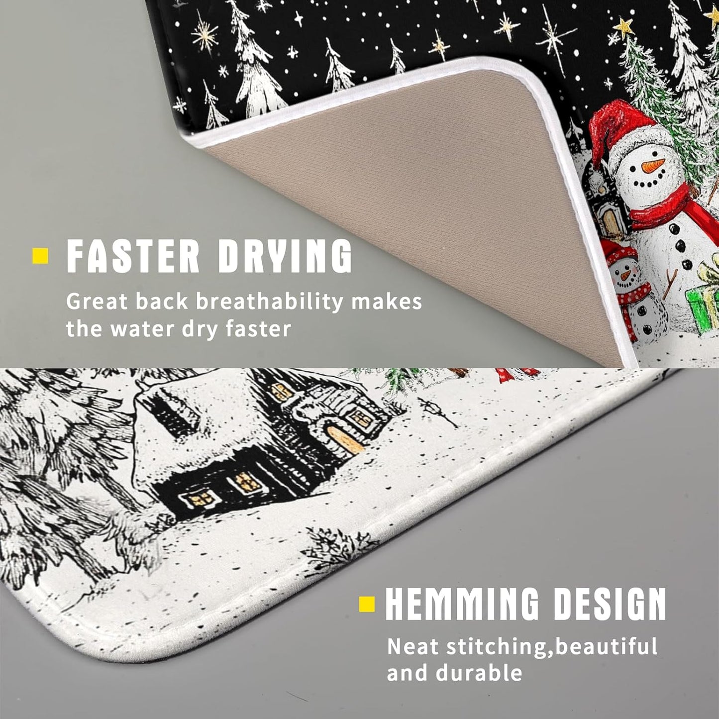 Winter Snowman Dish Drying Mat 18 X 16 in Black Microfiber Dish Pad Absorbent Holiday Kitchen Accessories