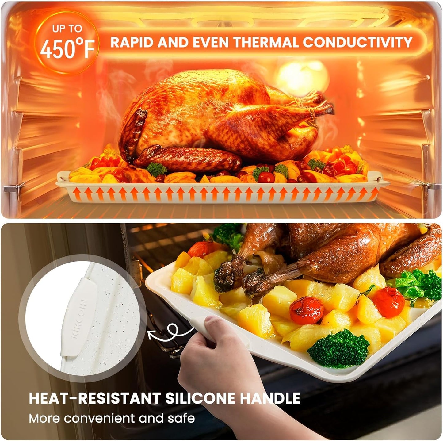 Kikcoin 22 PCS Nonstick Baking Pans Set, Stackable Bakeware Sets with Silicone Handles, 450°F Oven Safe Baking Sheet Set, Easy Release Cookie Sheets for Baking, Cream