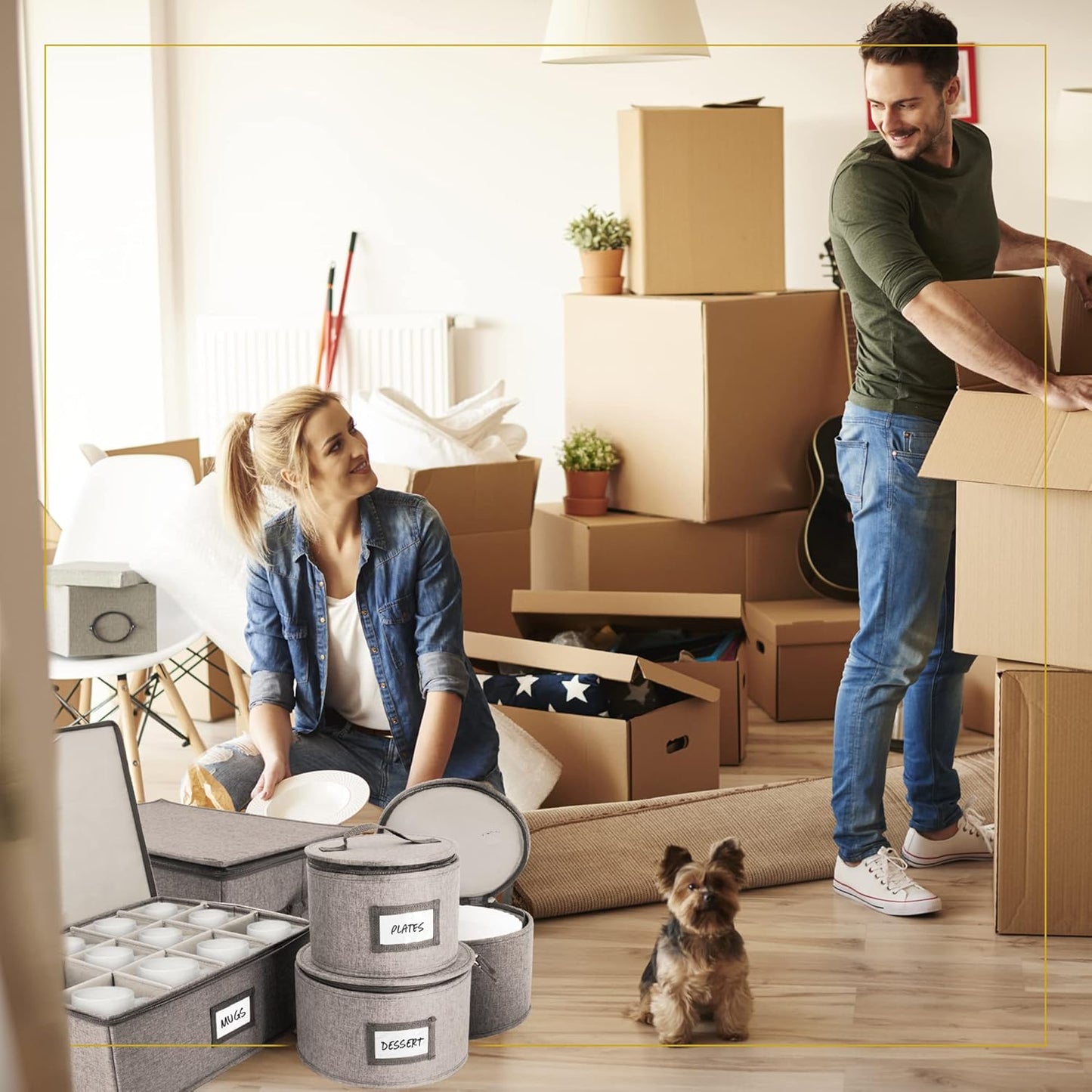 HOMELUX THEORY Hard Shell China Storage Containers for Dishes, 5pcs Flatware & Plate storage Containers, Heavy Duty Dish and Dinnerware Storage with Lid for Packing Dinner Plate, Utensil & Silverware