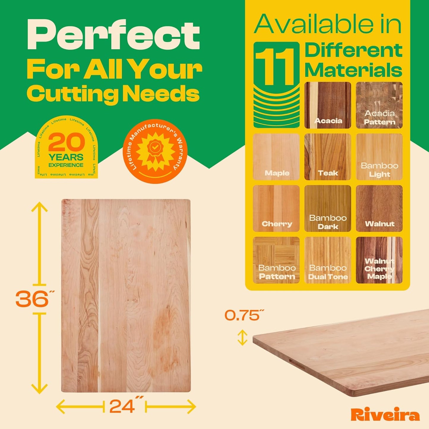 Riveira Cherry Wood Cutting Board – Gourmet Black Cherry Grandeur: 36 x 24 Wooden Cutting Board – Wooden Cutting Boards For Kitchen Decorative – Innovative Juice Grooves Cherry Wooden Chopping Board