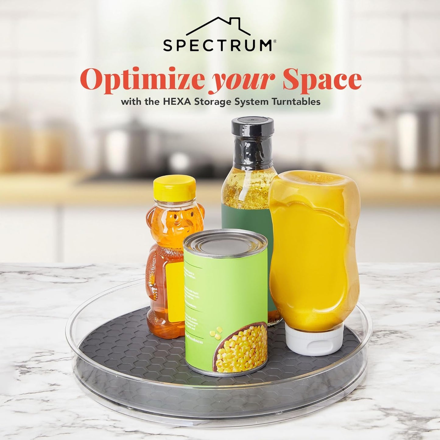 Spectrum Large Lazy Susan Organizer 11 in for Large Cabinet Fridge Pantry Table Shelf Bath Kitchen Organization, Charcoal Gray Rotating Turntable Spinning Storage for Condiments Spice Bottles