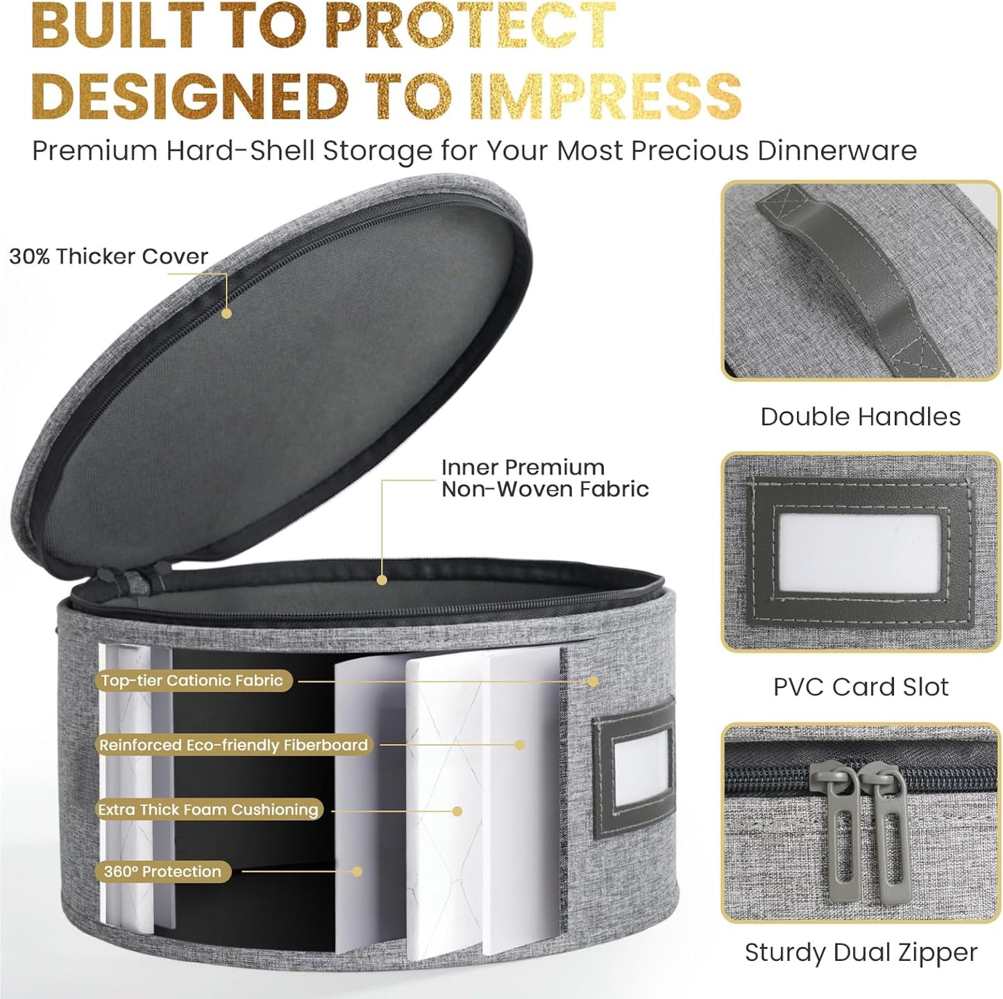 HOMELUX THEORY Hard Shell China Storage Containers, 6pc LightGray Mug & Plate Storage Box, Kitchen Storage Bins W/Lids, Heavy Duty Moving Box with Handles for Dishes, Glassware, Stemware, Cup & Mug