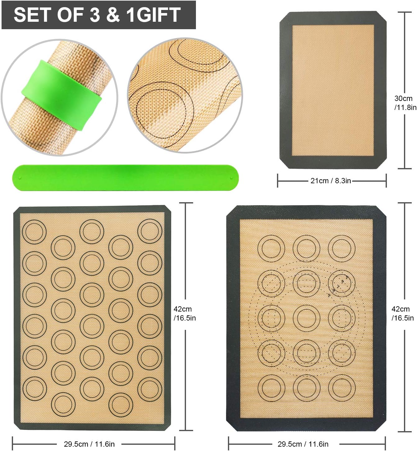 Silicone Baking Mats-Non Stick Cookie Sheet Macaron Mat Liner for Bake Pans & Rolling,Perfect Bakeware For Bread Making Pastry Cake Brioche Pizza Thick/BPA Free Set