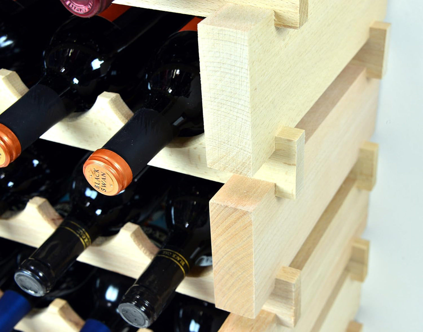 sfDisplay.com,LLC. Modular Wine Rack Beechwood 24-72 Bottle Capacity 6 Bottles Across up to 12 Rows Newest Improved Model (48 Bottles - 8 Rows)