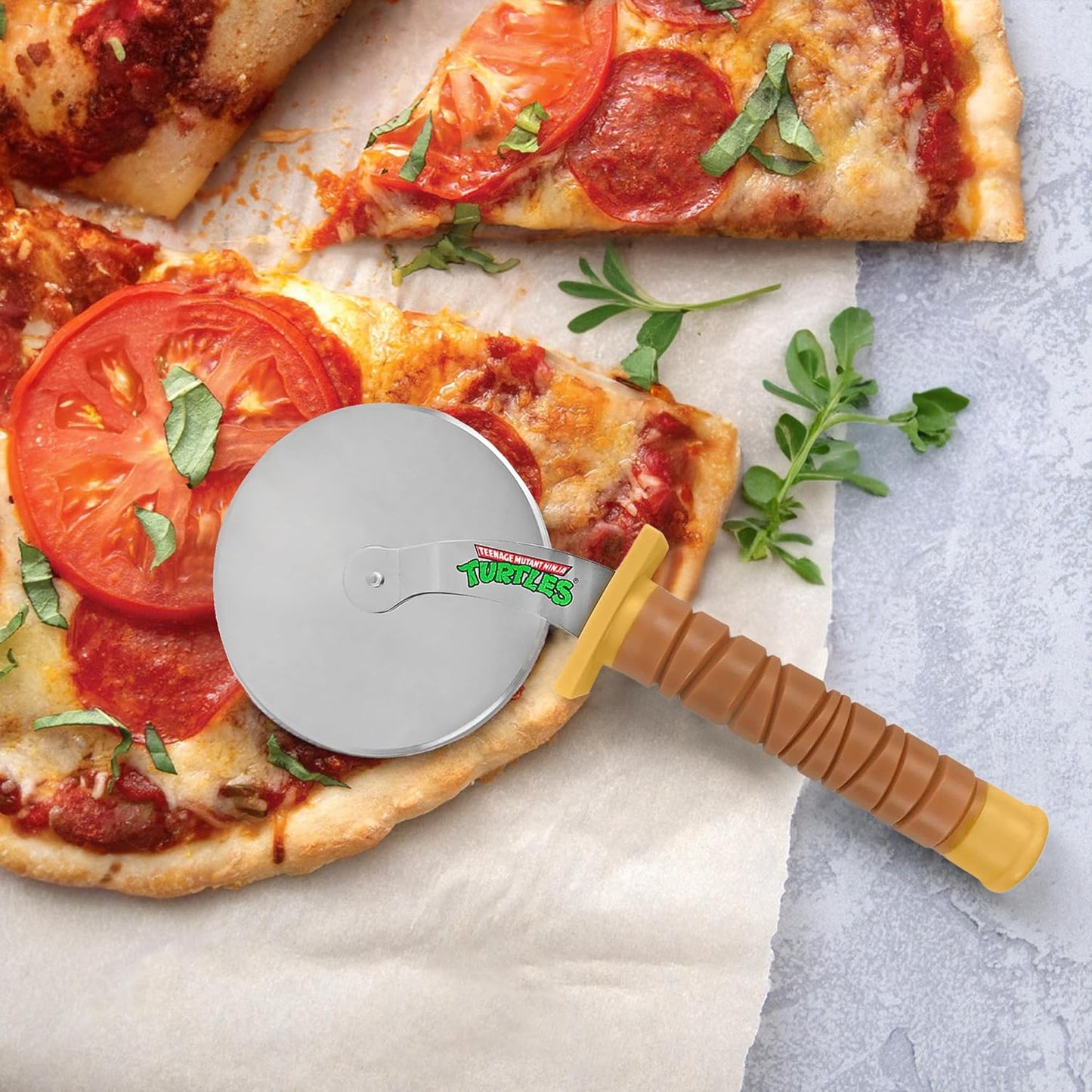 Teenage Mutant Ninja Turtle Pizza Cutter - TMNT Ninja Turtles Sword Pizza Slicer - Stainless Steel Wheel with Ergonomic Grip Handle - Thumb Guard Protection - Fun Kitchen Tool for Pizza Lovers