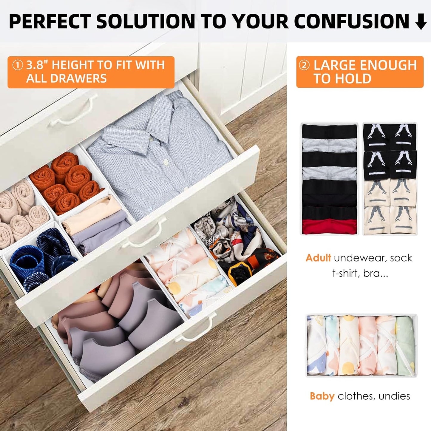 Criusia Drawer Organizer Clothes, 20 Pack Dresser Organizer Bins for Nursery Bedroom, Closet Organization and Storage Dividers for Clothing, Baby Clothes, Underwears, Socks (White)