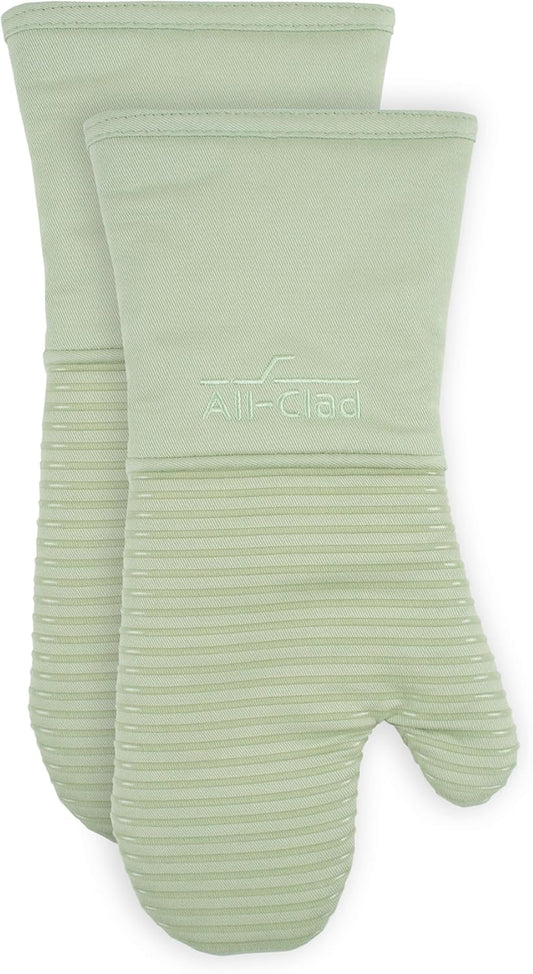All-Clad Silicone Oven Mitts: Heat Resistant up to 500 Degrees - 100% Cotton & Silicone, 14"x7" Oven Mitt for Kitchen and Barbeque, 2-Pack, Fennel