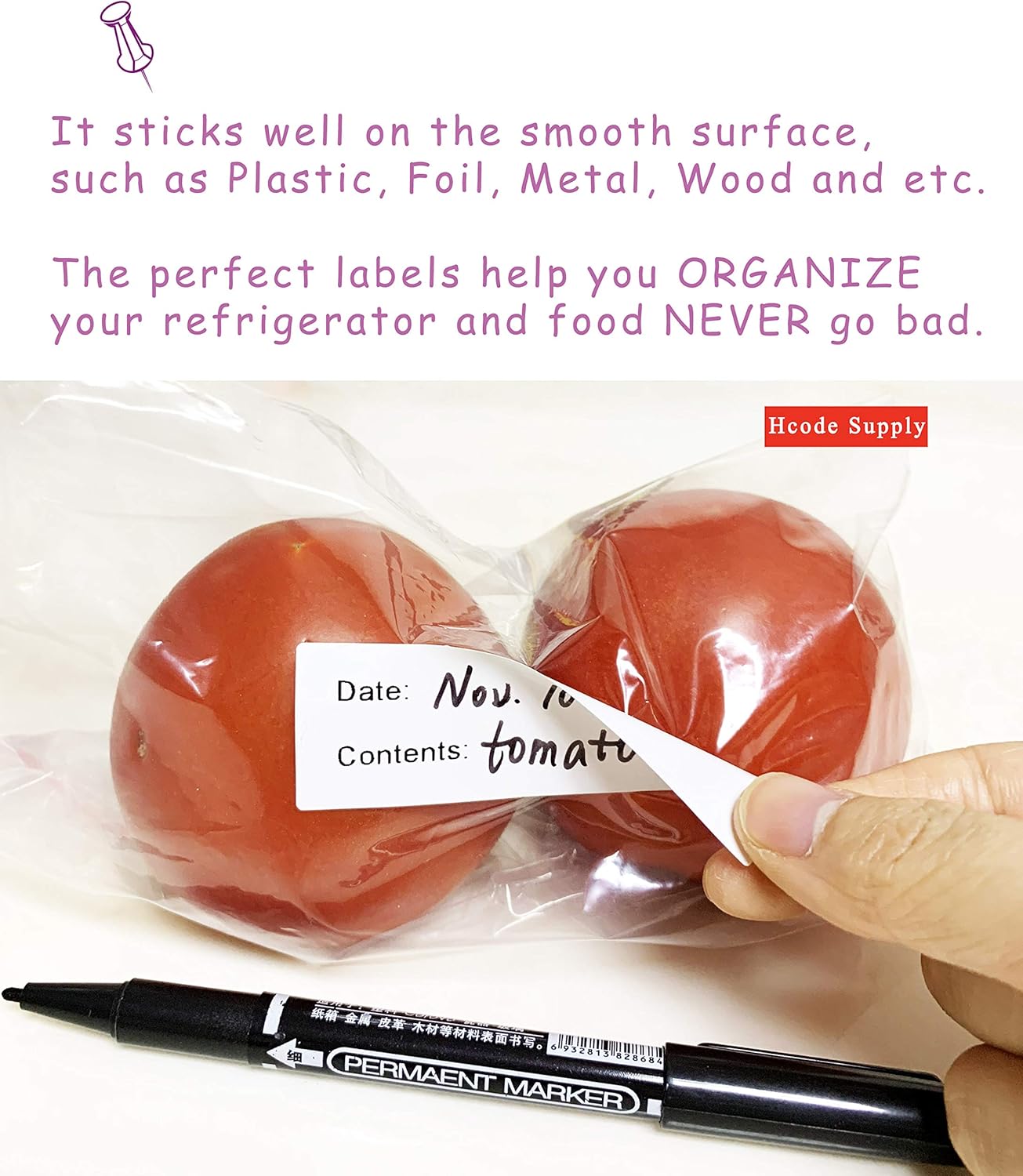 Hcode 2 x 3'' Self-Adhesive Removable Freezer Food Labels- Easy Clean Leaves No Residue- Cooler Food Storage Freezer Stickers Plastic Paper Perfect for Reusable Containers 2 Roll