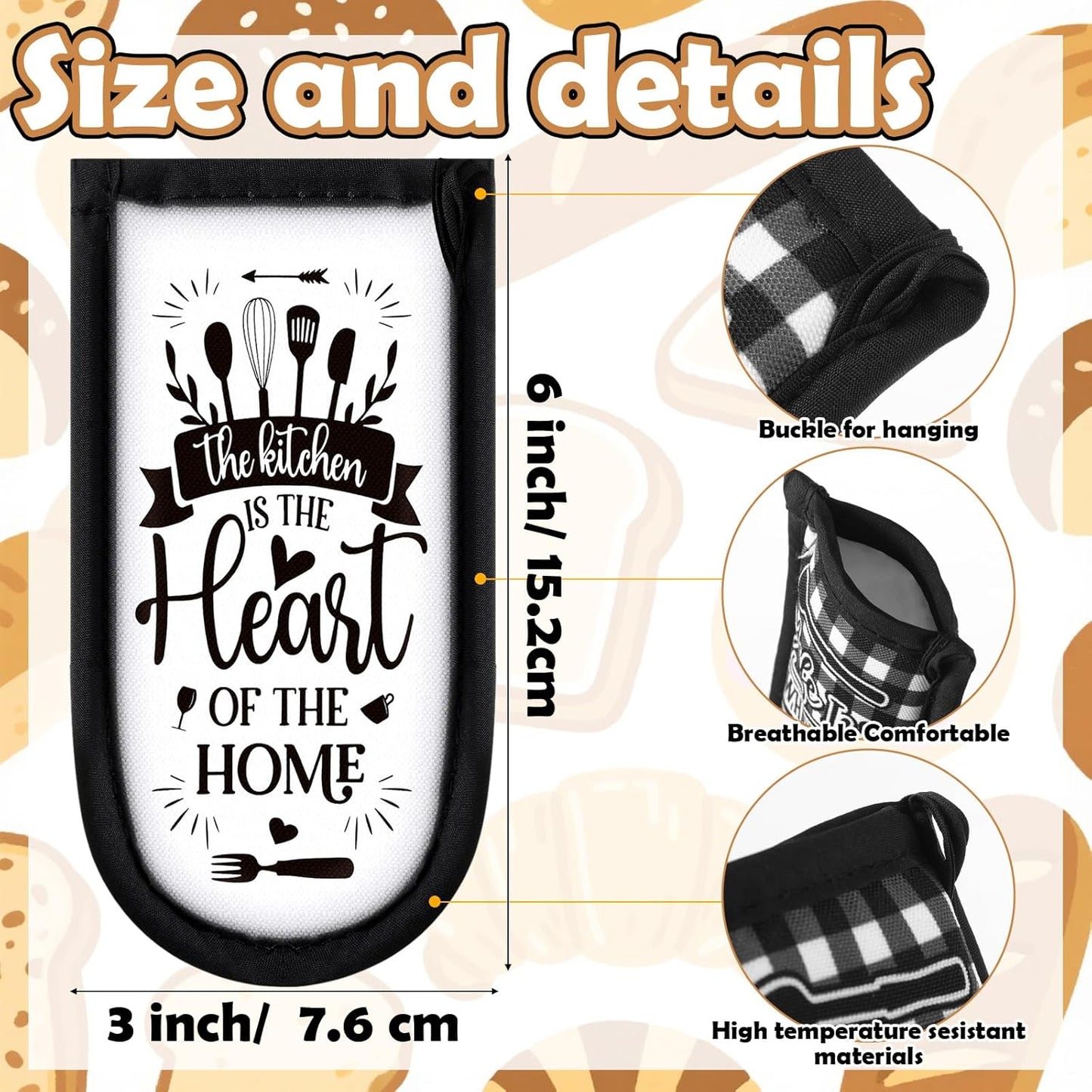 Patelai 8 Pcs Kitchen Them Cast Iron Skillet Handle Covers Heat Resistant Pan Handle Holder Sleeve Black and White Buffalo Plaid Non Slip Skillet Pot Holders Mitt for Kitchen BBQ Baking Cookware Decor