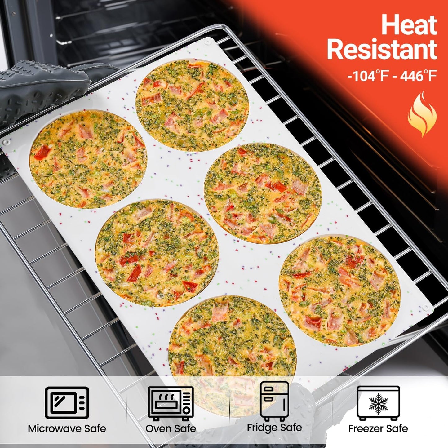 Jumbo Muffin Top Pan, 4 Inch Extra Large Egg Baking Pan for Oven Silicone Molds for Breakfast Sandwiches, English Muffins, Whoopie Pies, Corn Bread, Egg Bites, 2 Pack Confetti