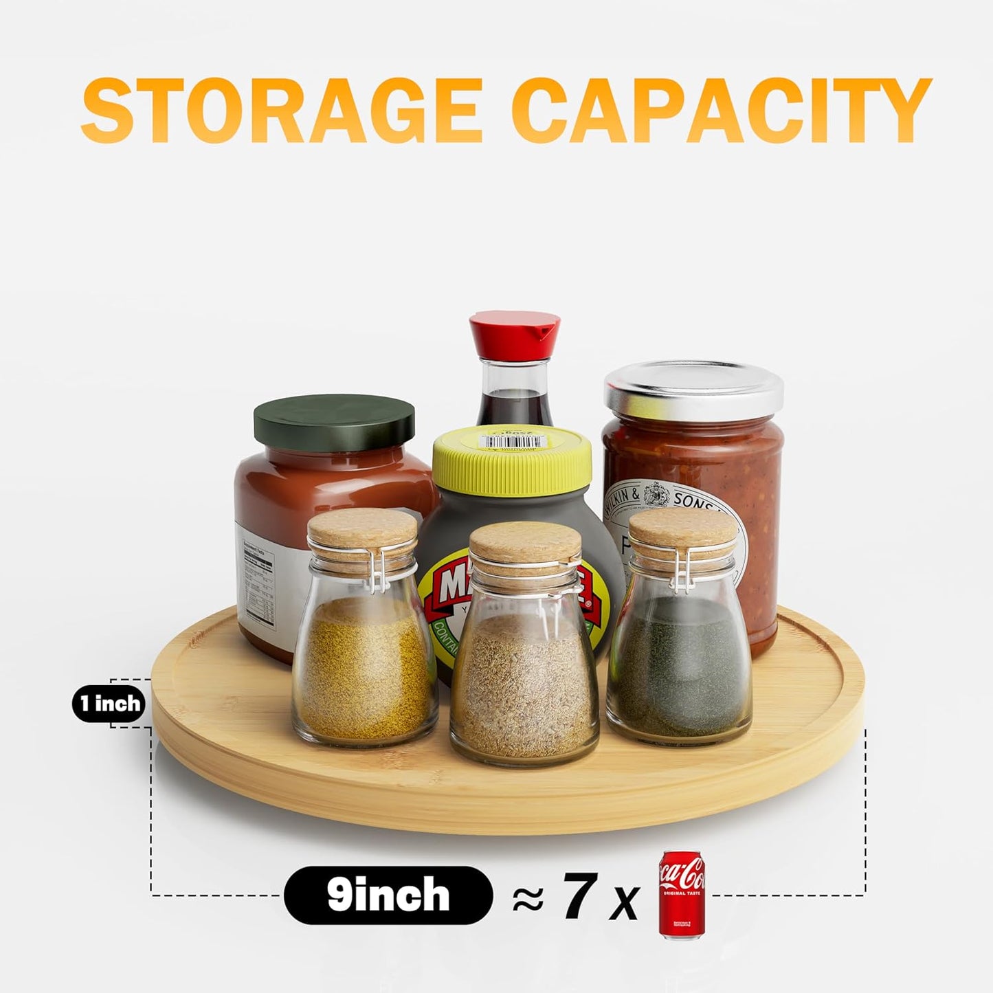 Lazy Susan Organizer Homerays 9 Inch Non-Skid Bamboo Lazy Susan for Kitchen Rotating Spice Rack for Kitchen Cabinet, Wood Turntable for Kitchen Countertop Organizer