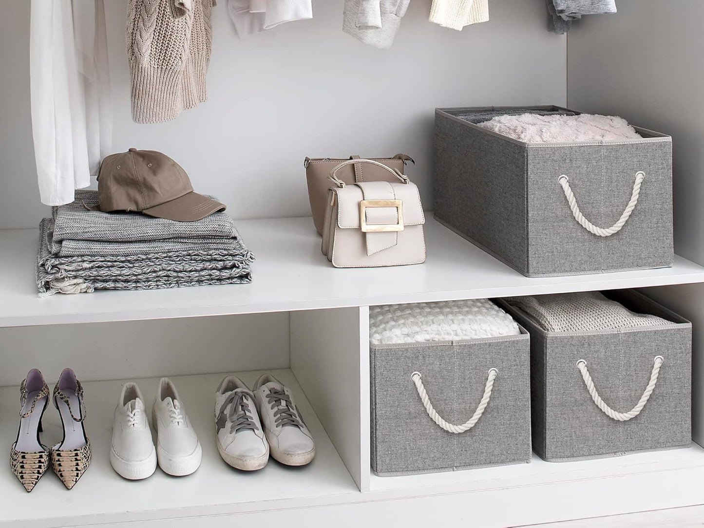 StorageWorks Storage Baskets for Shelves, Foldable Fabric Closet Storage Bins with Handles, Fabric Storage Bins Clothes Organizer, Gray, 3-Pack, Extra Large