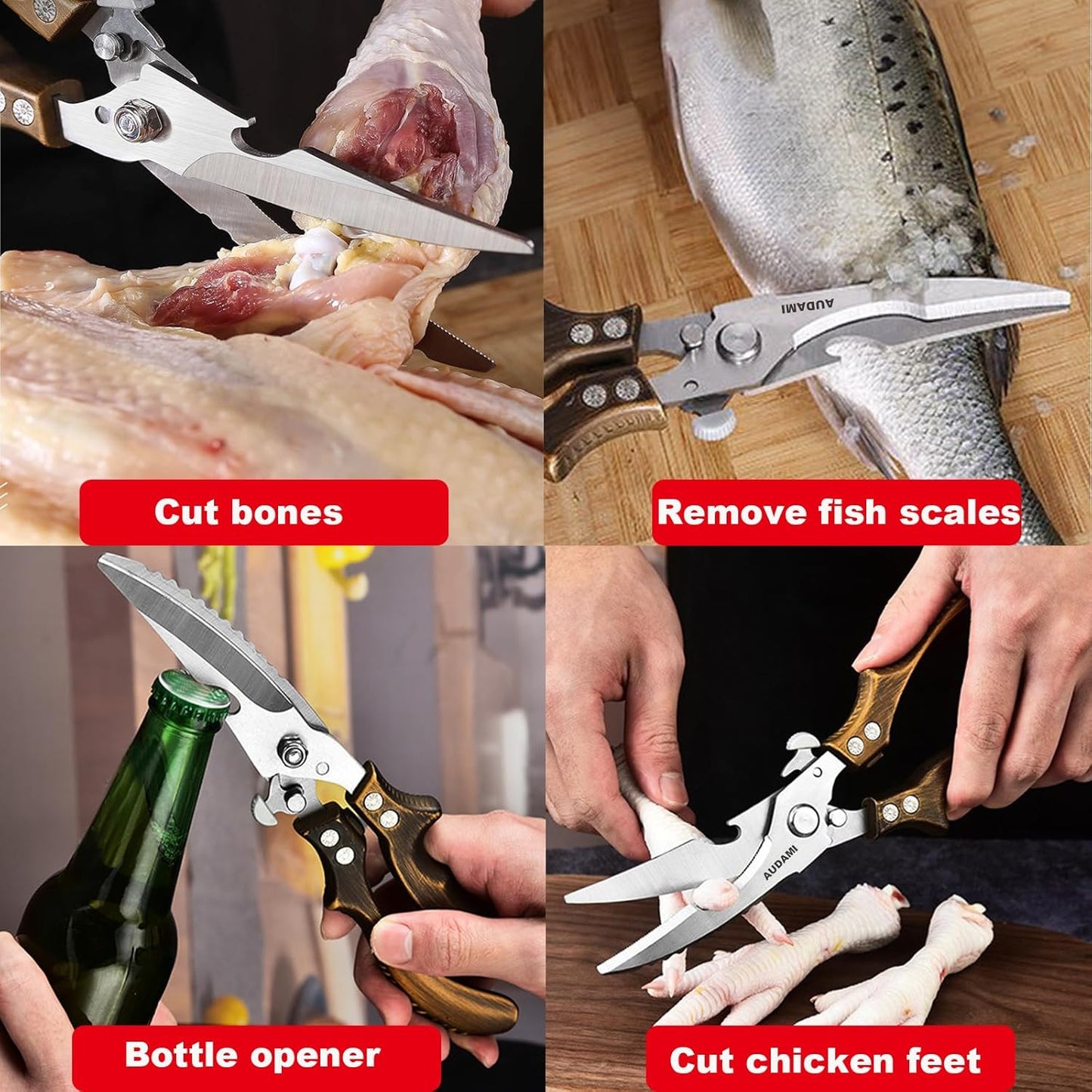 Kitchen scissors 2 Pack,Poultry Shears Heavy Duty Professional Stainless Steel Kitchen Shears,Utility Scissors Food Scissors for Turkey, Meat,Bone,Fish,Chicken,Vegetables,Herbs,BBQ