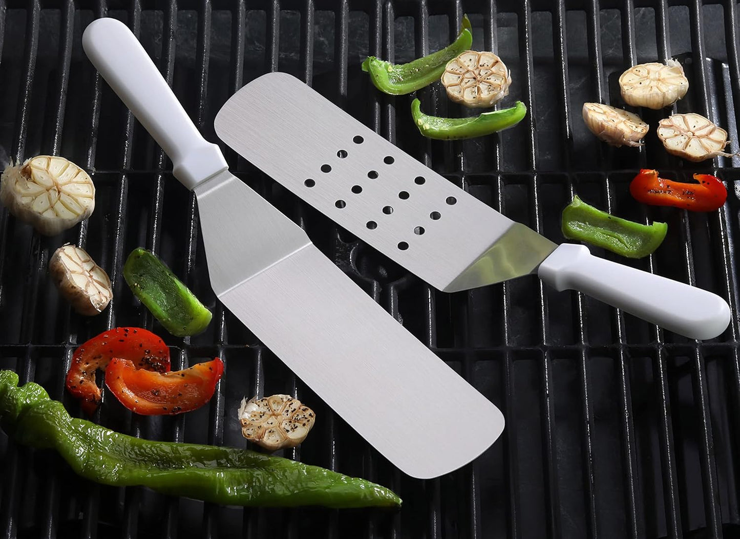 New Star Foodservice 36176 Plastic Handle Flexible Grill Turner/Spatula, 14.5-Inch, Perforated, White