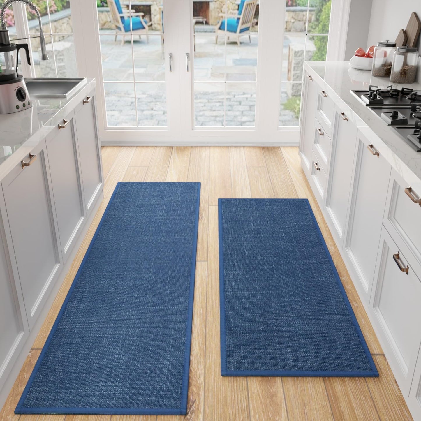 Kitchen Mat Set of 2 PCS, Cushioned Non Slip Rugs for Kitchen Floor, Absorbent Runner Comfort Standing Mats Washable for Kitchen, Office, Home (Dark Blue, 17.3"x47"+17.3"x71")