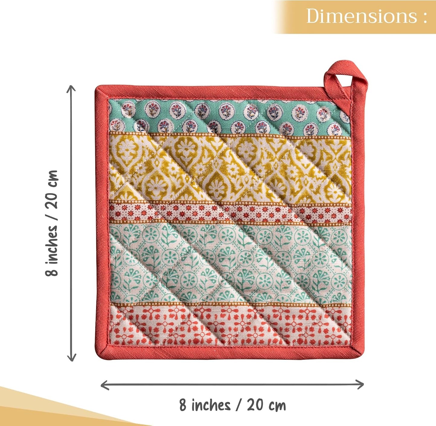 Maison d' Hermine Pot Holders Set 100% Cotton Heat Resistant Potholders 8" x 8" Hot Pads with Loop BBQ, Cooking, Baking, Grilling, Kitchen, Handling Hot Pans Spring/Summer (Pack of 2, Provence)