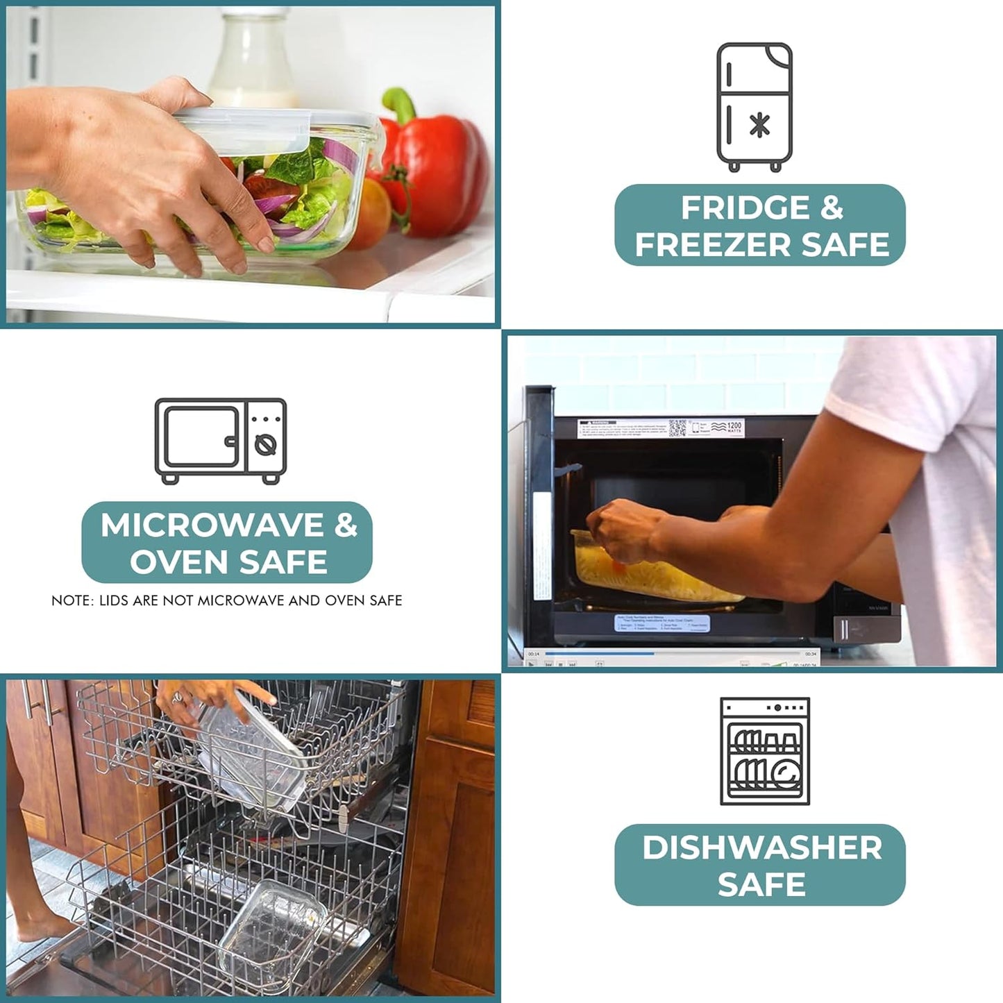 Razab 6.5 Cups / 52 Oz 4 Piece (2 Containers + 2 Lids) Glass Food Storage Containers Set with Airtight Locking Lids - For Storing, Baking & Serving BPA Free, Leakproof - Microwave, Freezer & Oven Safe