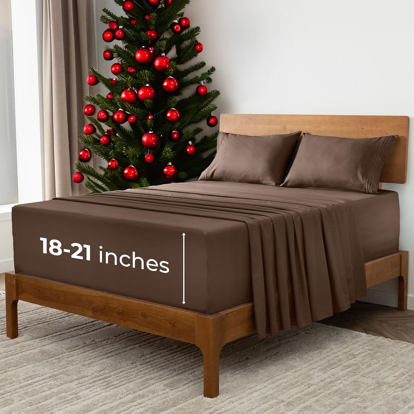 Mellanni Extra Deep California King Sheets - 4 PC Iconic Collection Bedding - Hotel Luxury, Ultra Soft, Cooling Bed Sheets - Wrinkle, Fade, Stain Resistant (Cal King, Brown)