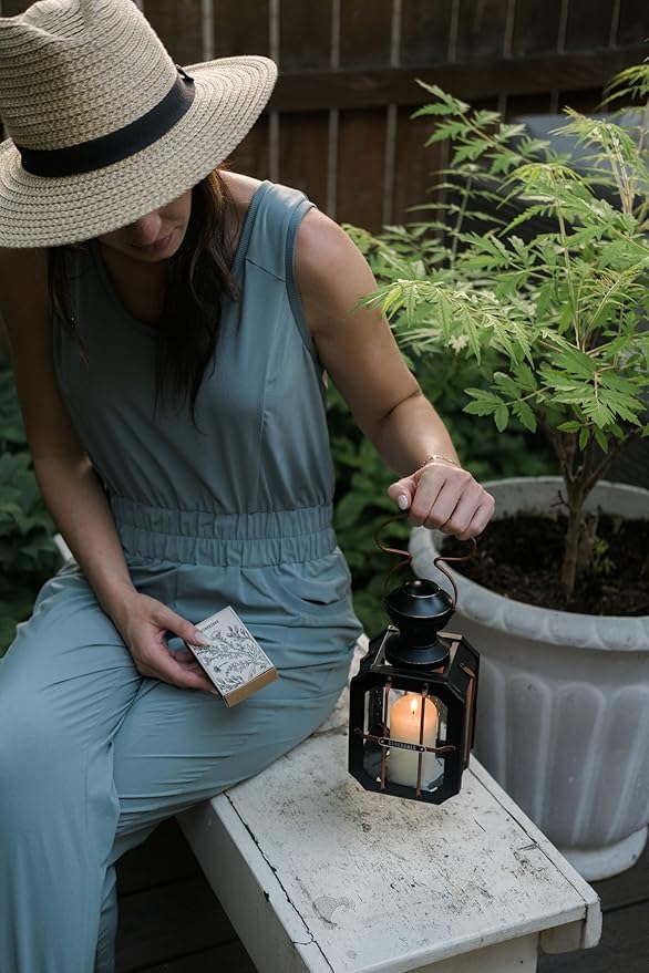 Barebones Box Candle Lantern – Vintage Steel & Glass Lantern for Indoor & Outdoor Use – Magnetic Doors, Hanging Handle & Replaceable Windows for Patio, Garden & Home Ambiance (Candle Not Included)