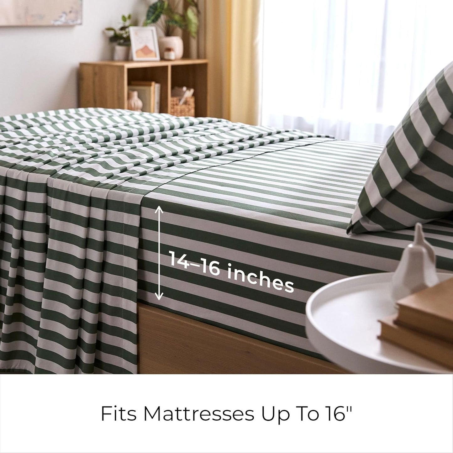 Mellanni Twin Sheets Set - 3 PC Iconic Collection Bedding - Hotel Luxury, Extra Soft, Cooling Bed Sheets - Wrinkle, Fade, Stain Resistant (Twin, Oxford Stripe Sage)