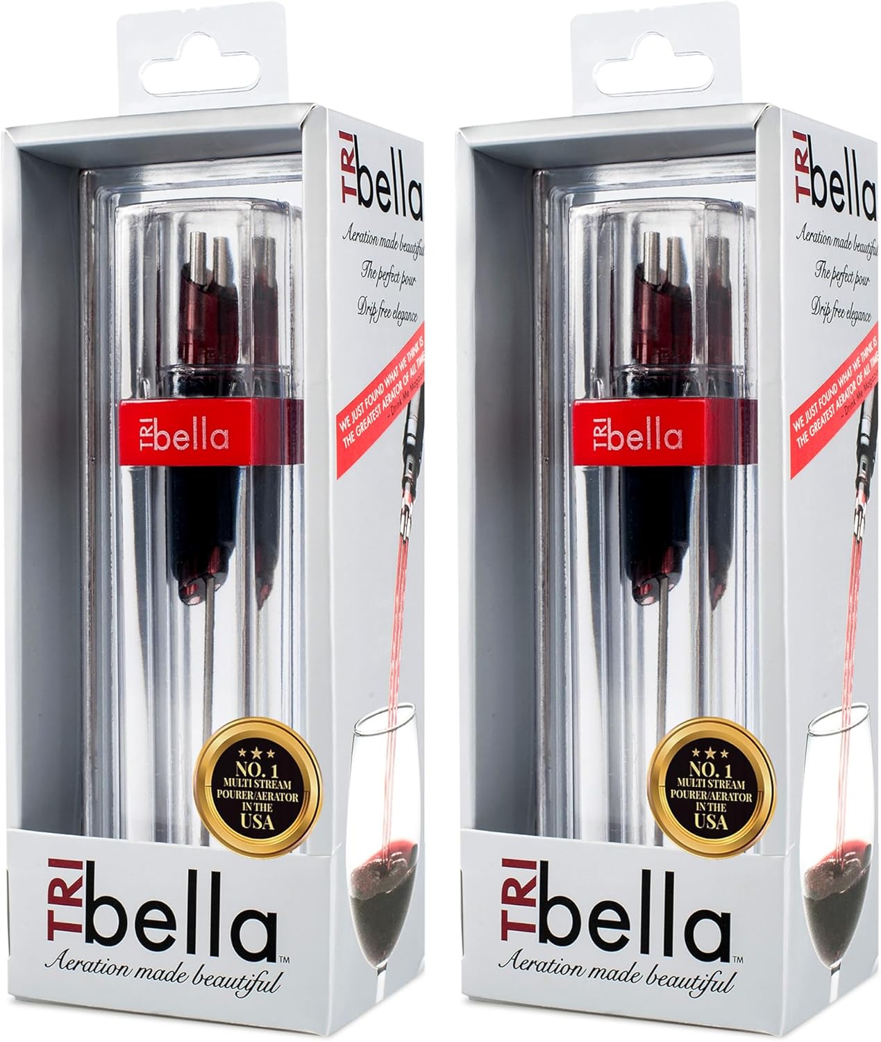 Pourtable 2 Pack Wine Aerator, Multi Stream Wine Aeration 3 Stainless Steel Spouts Handmade Kitchen Essential, No-Drip Wine Pouring Accessory Gifts for Men in Easy to Carry Protective Gift Case