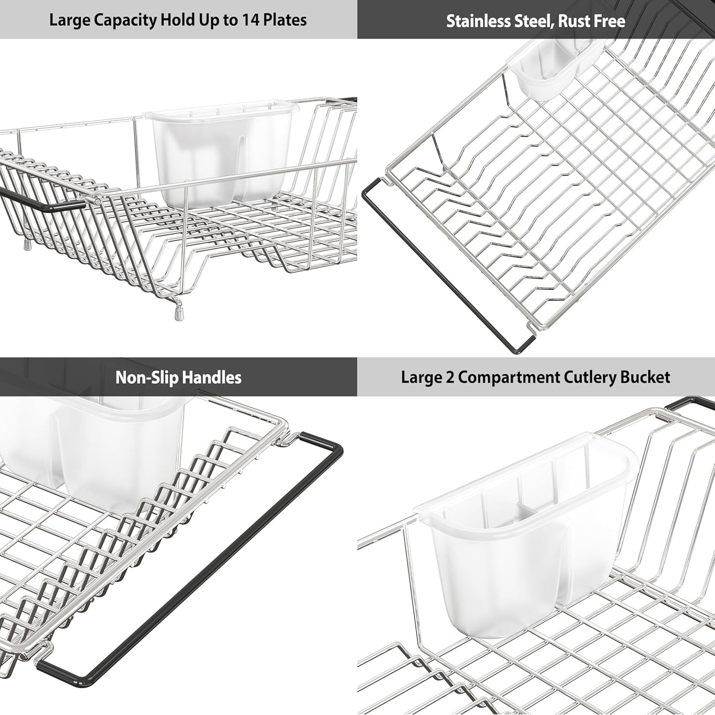 SIMPLE HOUSEWARE Large Over Sink Counter Top Stainless Steel Dish Drainer Drying Rack with Utensil Holder, Chrome