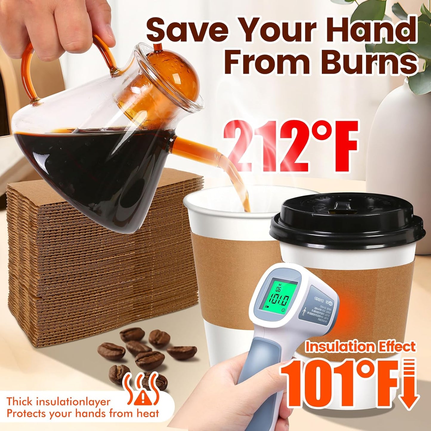 12 oz Paper Coffee Cups with Lids and Sleeves 100 Pack, Sturdy Leak-Proof Design for Hot Drinks, Disposable Coffee Cups for Office, Parties, and Travel
