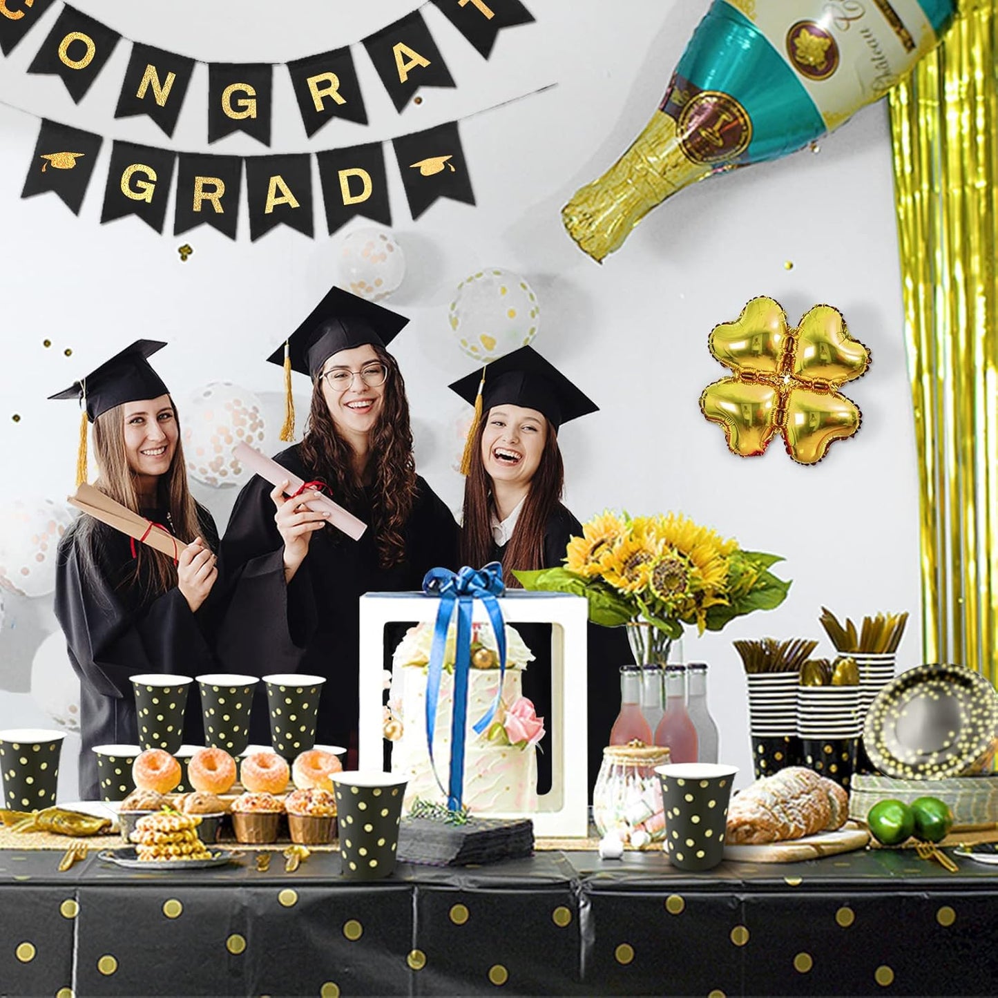 AIRE 350PCS Black Gold Paper Plates Party Supplies Dinnerware Sets for 50 Guests, Disposable Paper Party Plates, Dessert Plates, Cups, Napkins, Plastic Spoons, Forks, Knives for Wedding Birthday