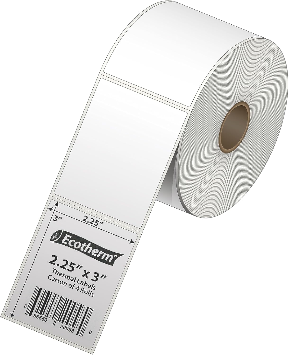 2.25" x 3" Thermal Labels | 4 Rolls | 2100 Labels | fits Zebra, Munbyn, Rollo, Godex, Arkscan, iDPRT, Offnova Thermal Label Printers and More | Blank White Adhesive Stickers by Ecotherm