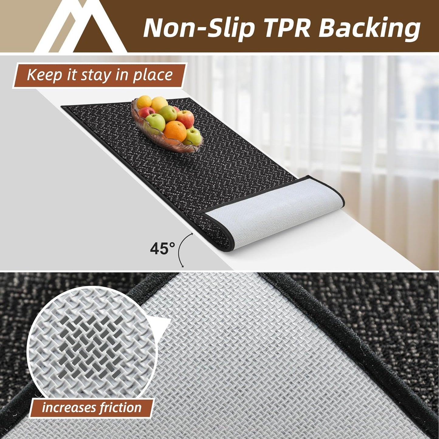 COSY HOMEER Kitchen Rugs and Mats 2PCS Non Slip Kitchen Mats for Floor Washable Stain Resistant Kitchen Runner Rug Sets Absorbent Kitchen Floor Mat 20"x32"+20"x48",Black