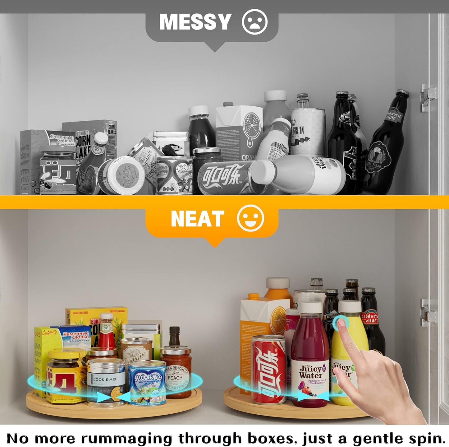 Lazy Susan Organizer Homerays 12 Inch Non-Skid Bamboo Lazy Susan for Kitchen Rotating Spice Rack for Kitchen Cabinet, Wood Turntable for Kitchen Countertop Organizer