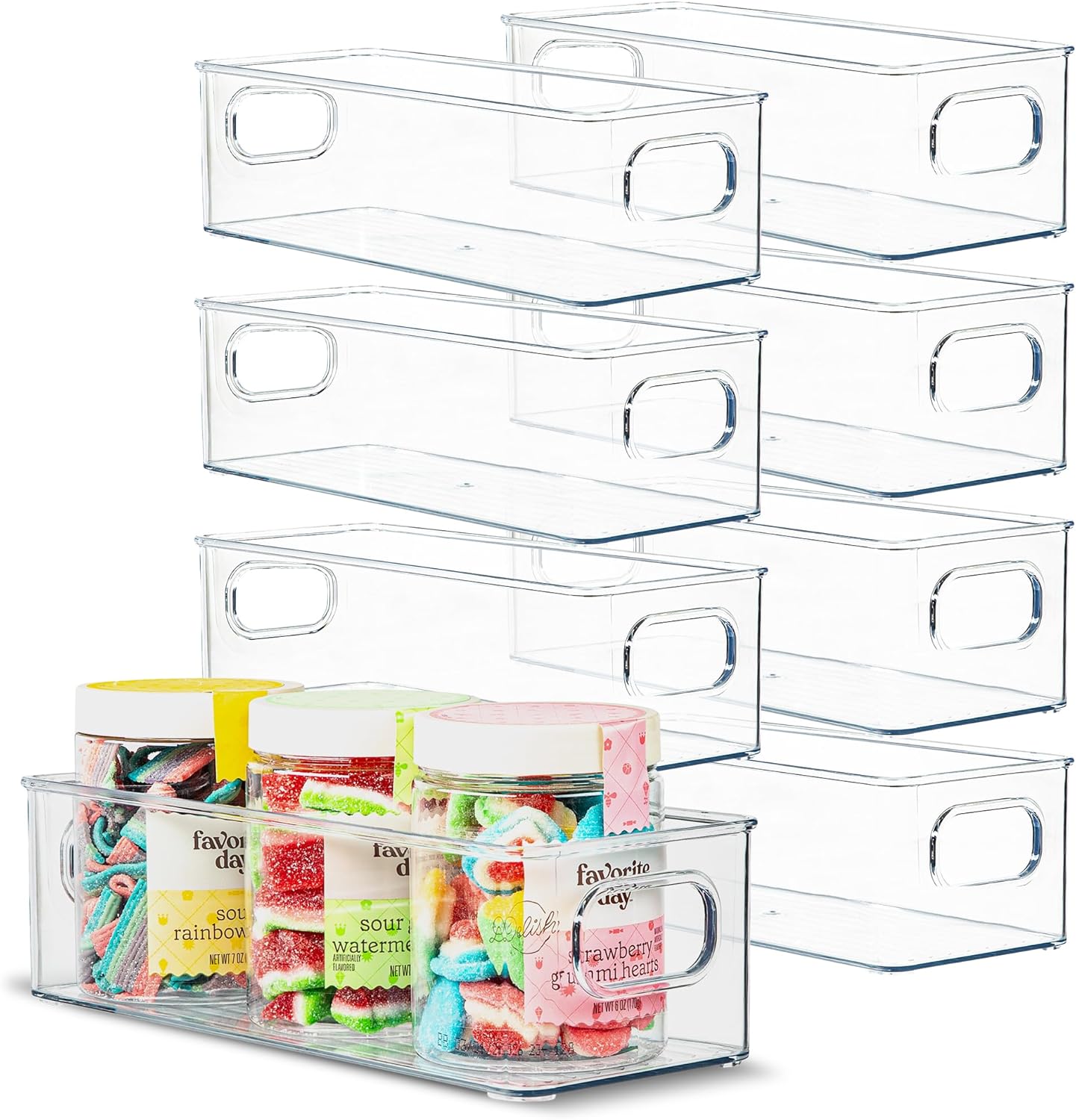 Plastic Food Storage 8 Pack Clear Container Bin with Handles for Organizing Kitchen, Pantry, Fridge, Freezer, Pantry,Bathroom. Stackable 10"x4"3"
