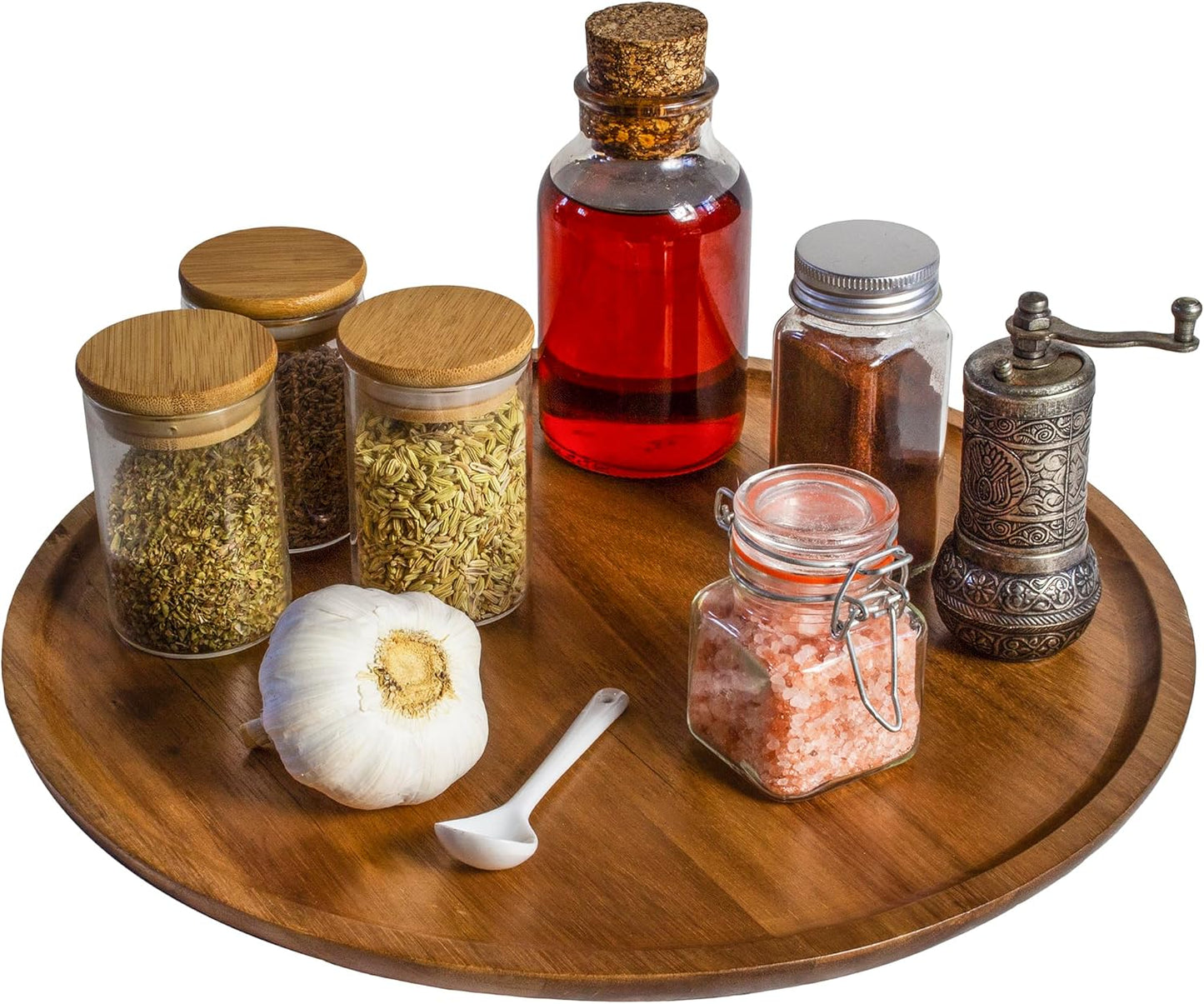 TB Home Acacia Wood Lazy Susan Organizer Kitchen Turntable for Cabinet, Table, Pantry or Countertop
