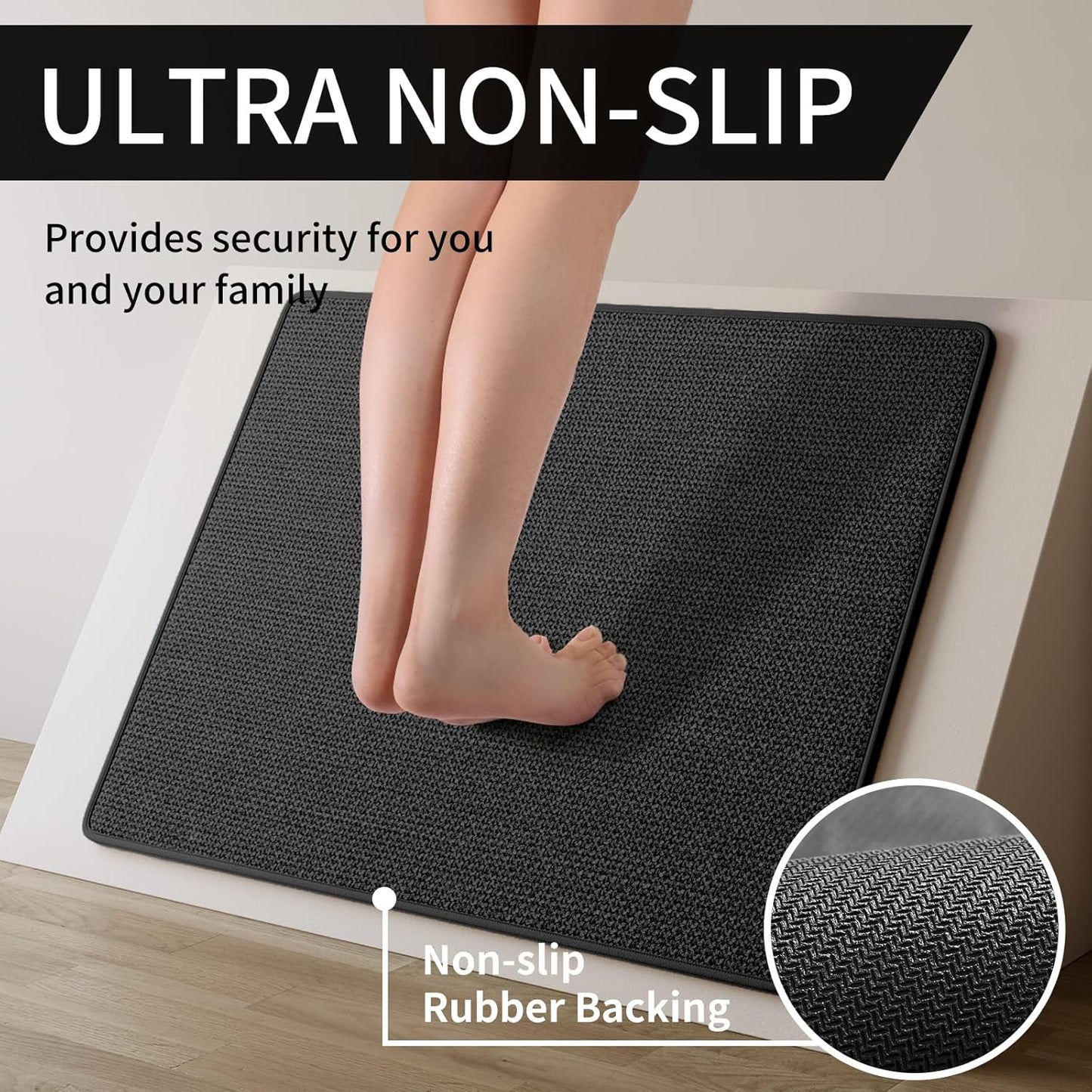 Kitchen Mats for Floor, Super Absorbent Kitchen Rugs Non Slip Washable, Soft Imitation Linen Braided Kitchen Runner Rug, Standing Mat Kitchens Sink Mat, Easy to Clean, Black 17x71