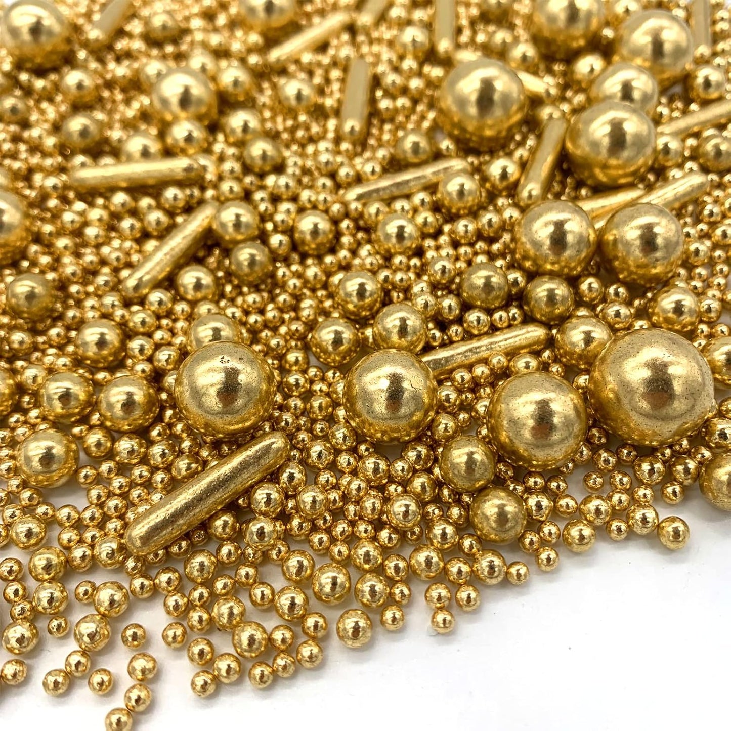 Sprinkles Gold Pearl Sugar Candy Mix Size, Nut Free, Baking Cake Decorations Cupcake Toppers Cookie Decorating Ice Cream Celebrations Shaker Jar Wedding Shower Party (120g/4.2oz）