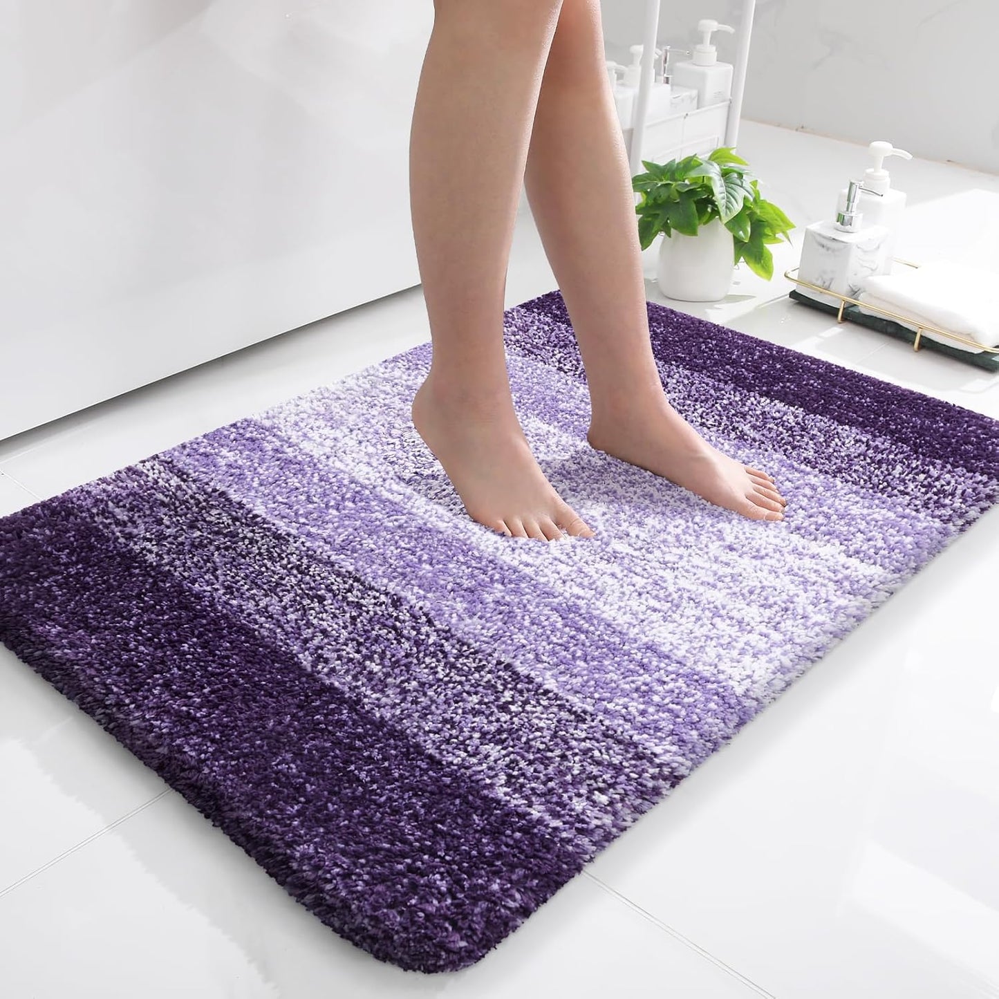 OLANLY Bathroom Rugs Mat 36x24, Extra Soft Absorbent Microfiber Bath Rugs, Rubber Backing, Quick Dry, Machine Washable Bath Mats for Bathroom Floor, Tub and Shower, Home Decor Accessories, Violet