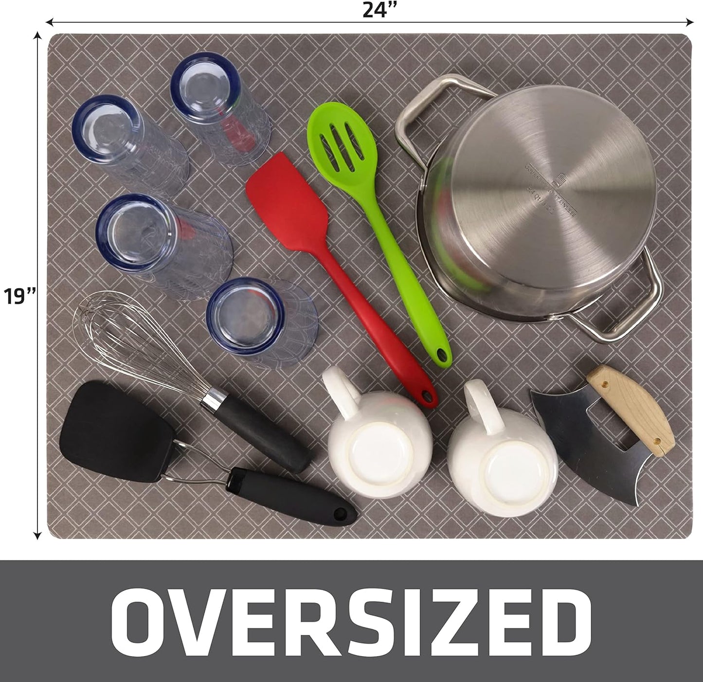 Drymate XL Dish Drying Mat, Oversized (19”x24”), Low-Profile, Super Absorbent, Quick Dry Fabric, Waterproof & Slip-Resistant, for Kitchen Counter, Trimmable, Easy to Clean (USA Made)(Taupe)