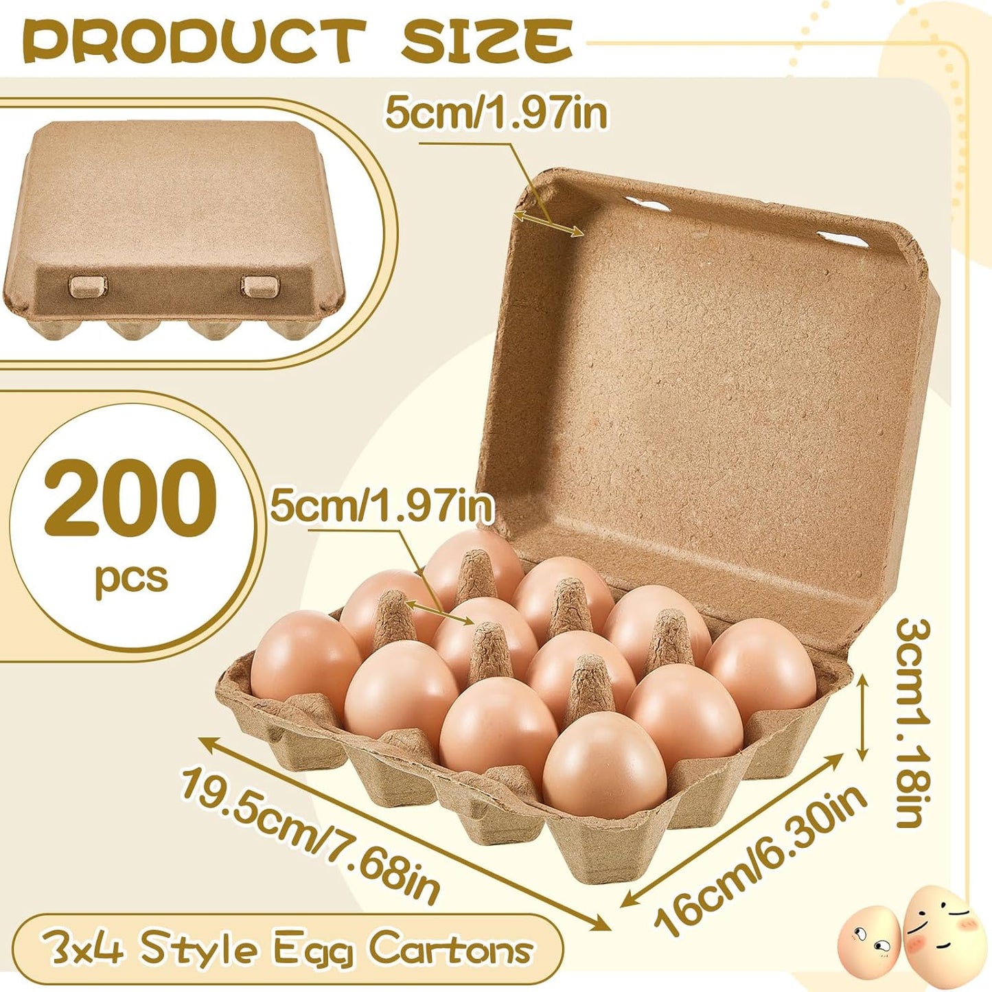 Rtteri 200 Pieces Paper Pulp Egg Cartons 3x4 Style Vintage Blank Egg Cartons for Fresh Duck Quail Storage Kitchen Family Farmhouse