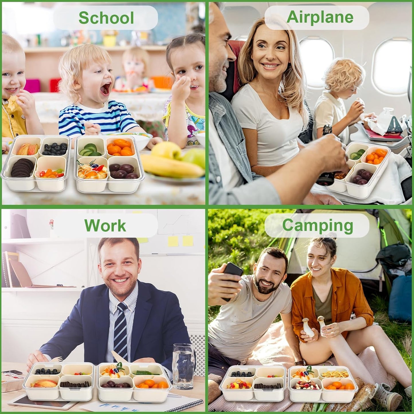 4 Compartment Snack Box Container Tray, Divided Serving Tray with Lid, Mini Small Snackle Box, Portable Charcuterie Container for Party, Picnic, Travel, Food Platter for Snack, Fruits, Veggies, 2 Pack