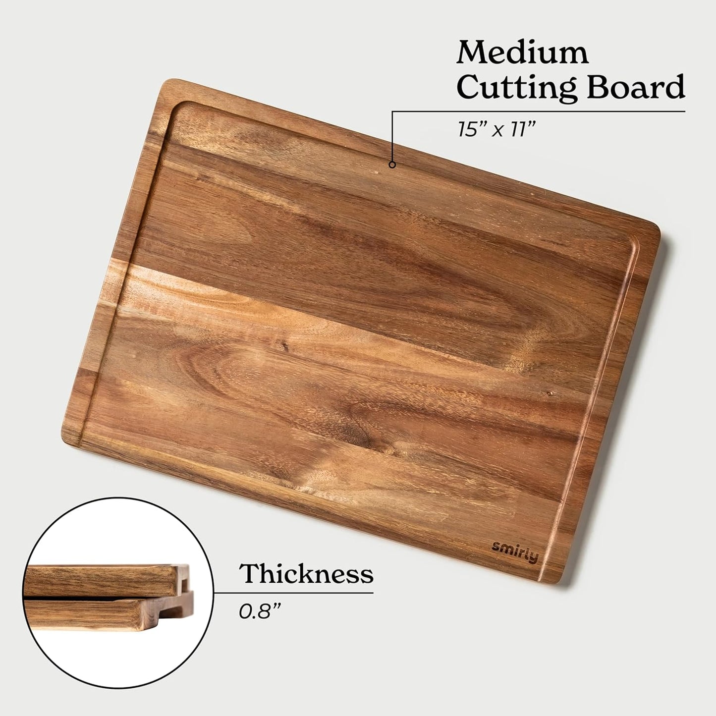 SMIRLY Bamboo Cutting Board Set, Chopping Board and Wooden Cutting Boards for Kitchen, Small Wood Cutting Board and butcher block (Acacia Wood, 1 Pack)