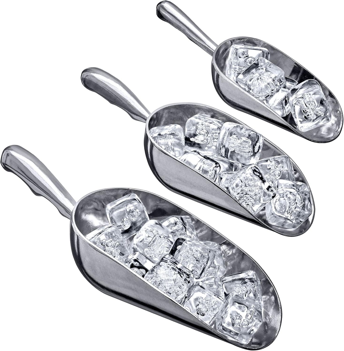 Amazing Abby - Elsa - Aluminum Ice Scoops (3-Piece Set), Cast Aluminum Utility Scoops, 5/12/24-Ounce Capacity, Food-Grade, Good for Home and Commercial Use, NOT Dishwasher-Safe, Hand-Wash Recommended