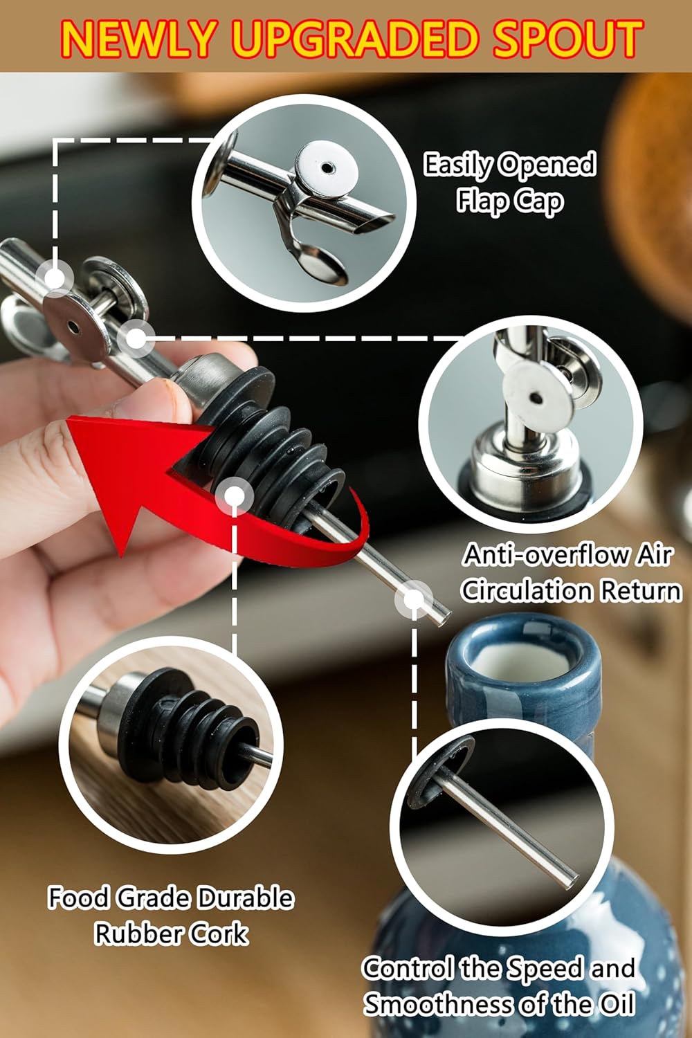 LYEOBOH Olive Oil Dispenser Bottle with Spout, 17 OZ Oil Dispenser for Kitchen, Ceramic Dispensing Bottles for Kitchen, Cooking, Gravity Spout, Housewarming Gift