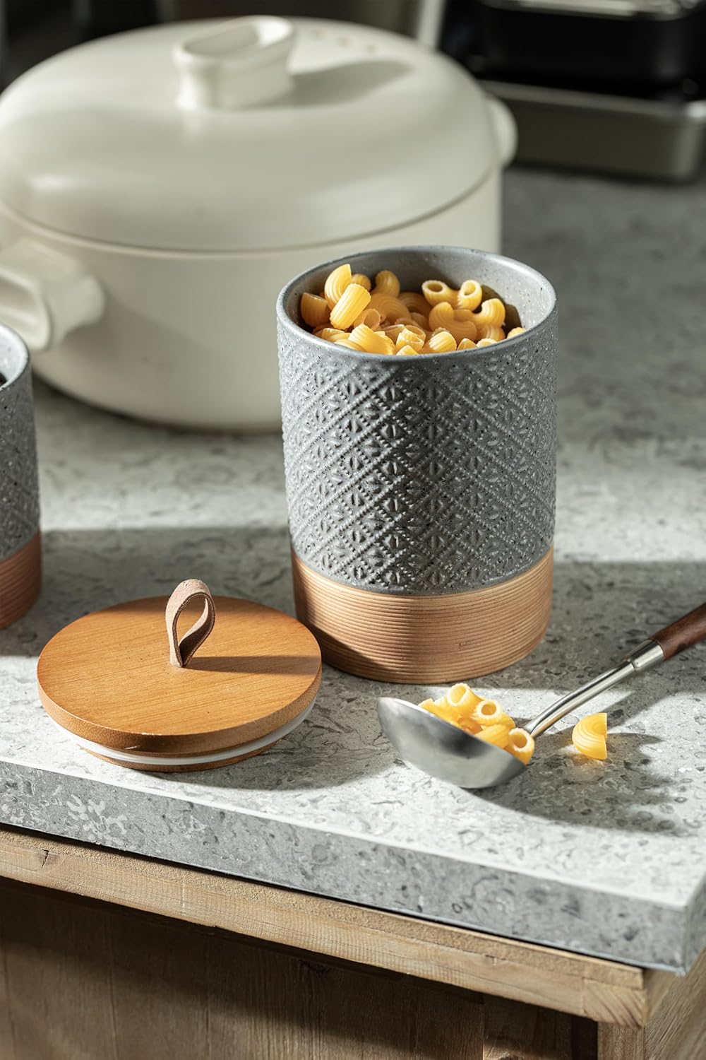 Coffee Container Jar with Lid, Ceramic Food Storage Jars for Spice Sugar Cookie, Large Kitchen Canisters for Countertop Coffee Bar Accessories Housewarming Weeding Gift - Gray & 28 fl.oz