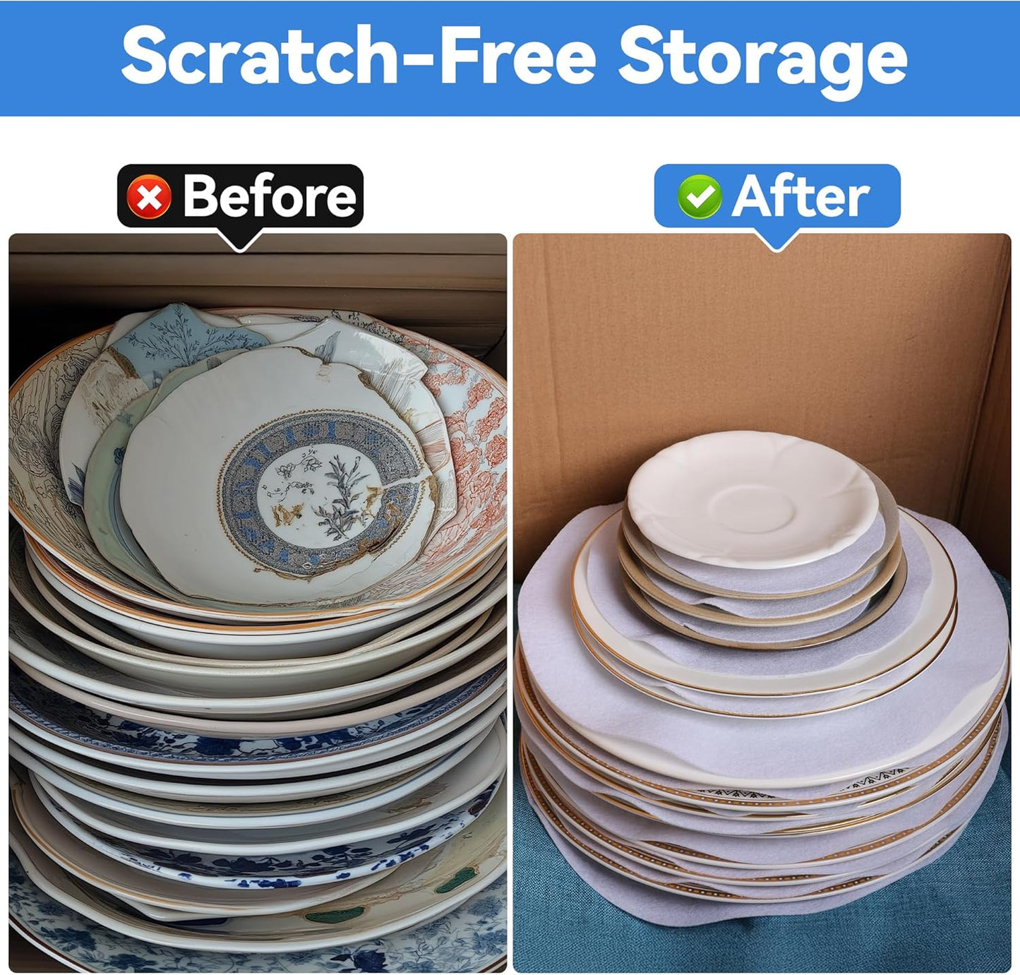 Imncya Plate China Storage Separators, 120-Piece with 3 Different Sizes, Thick and Premium Soft Felt Plate Dividers for China, Dish, Coffee Saucers Protecting and Stacking - White