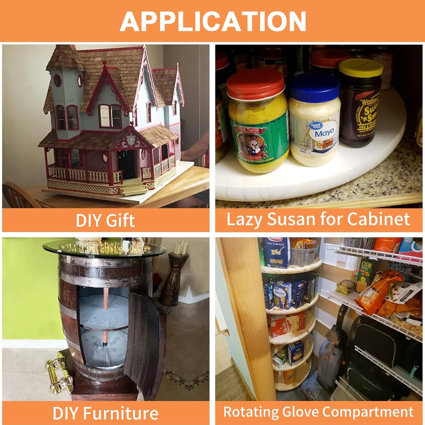 TamBee 14 Inch Mute Lazy Susan Bearing Heavy Duty Aluminum Lazy Susan Hardware Kit Rotating Ring Mechanism for Dining Tables, DIY Projects(Base Only)