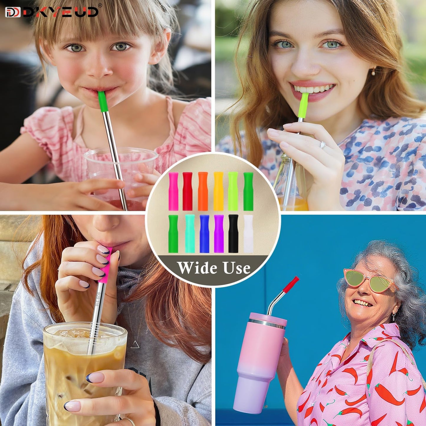 36PCS 12 Colors Food-Grade Metal Straws Reusable Silicone Tips,Only Fit Diameter 0.32In- 8mm Stainless Steel Straws, BPA Free, Eco-Friendly