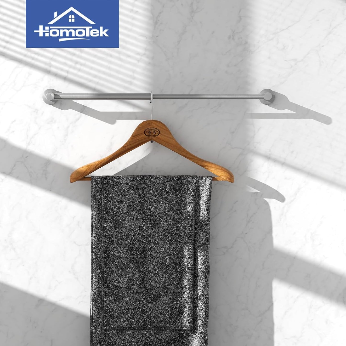 Adjustable Towel Bar, HOMOTEK Economical Bathroom Towel Holder Rod from 12 Inch to 22 Inch Single Towel Racks, Wall Mount Towel Rail, Towel Hanger Hook for Kitchen(1 Pack Brushed Stainless Steel)